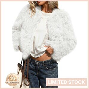 Fluffy Faux Fur Cropped Coat Soft Warm Winter Jacket Chic Elegant Modern